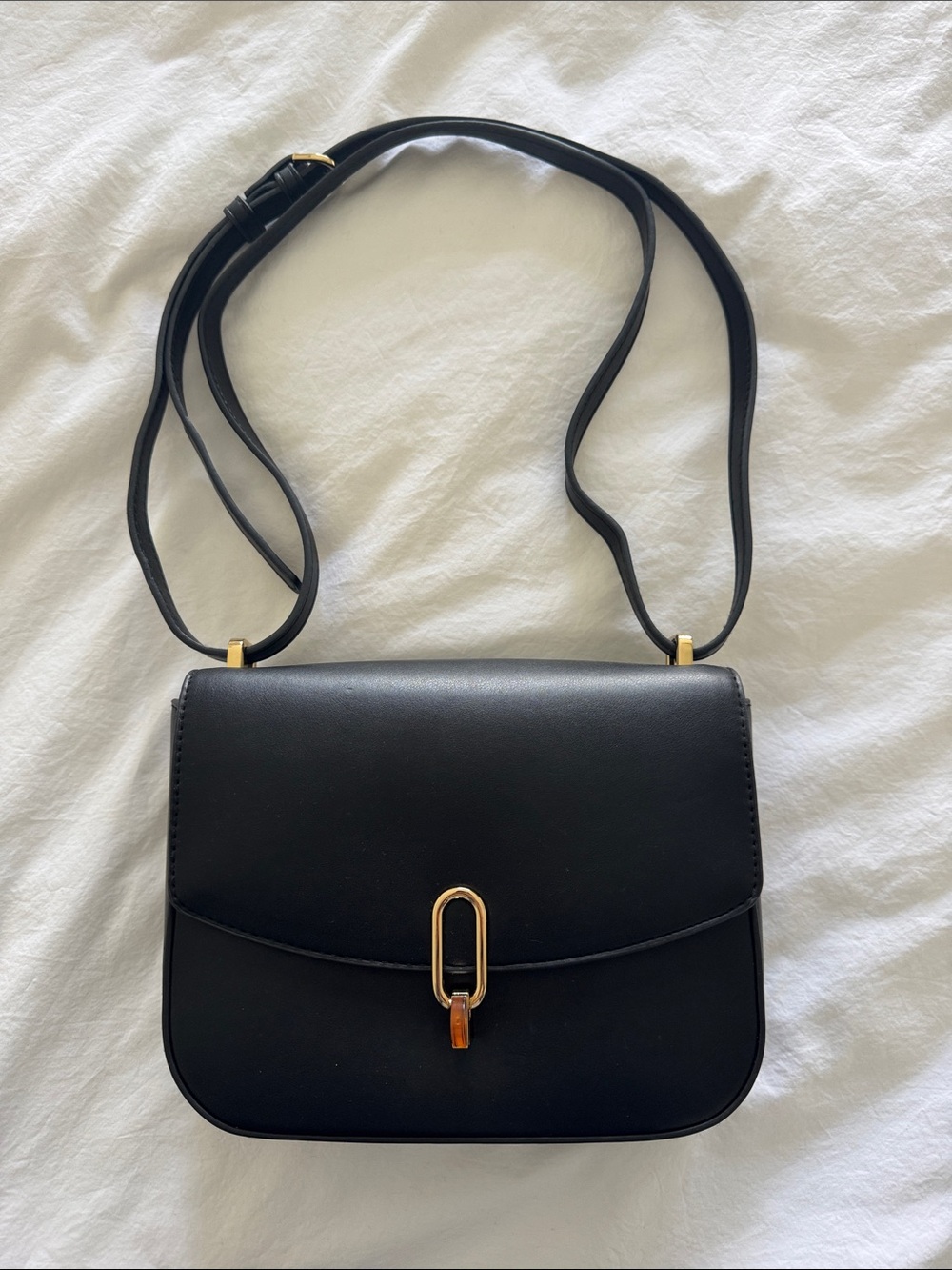 A New Day Black Crossbody Bag with Gold Accent